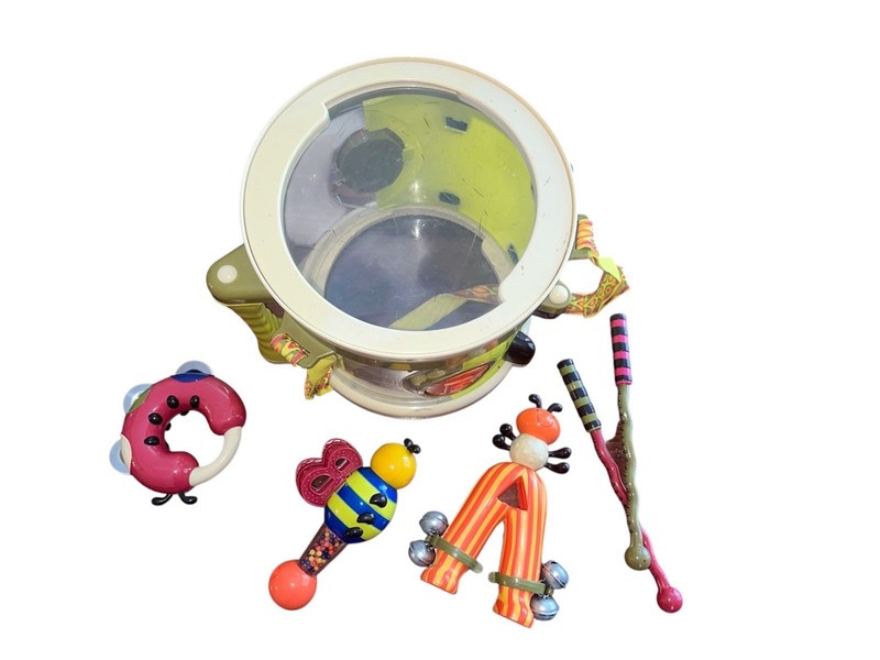 B. toys Toy Drum Set Instruments – Drum Sticks And Three Other Shakers