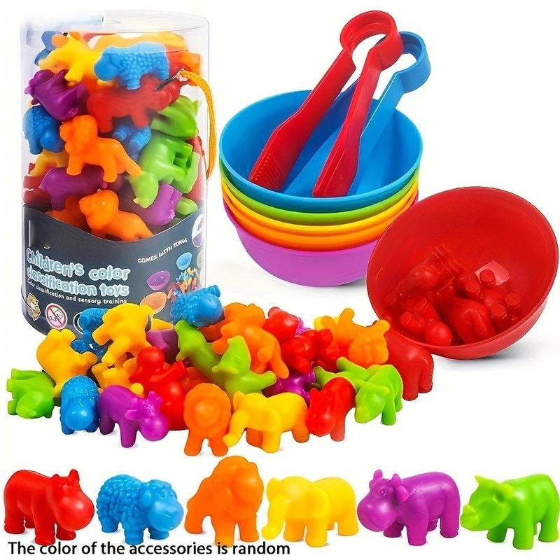 Counting Animal Toys Matching Game Color Sorting Bowl Math Learning Kids Gift