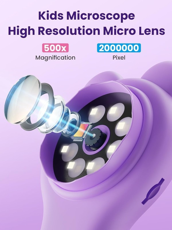Handheld Digital Microscope for Kids - 500X Magnification with Adjustable Lights gallery
