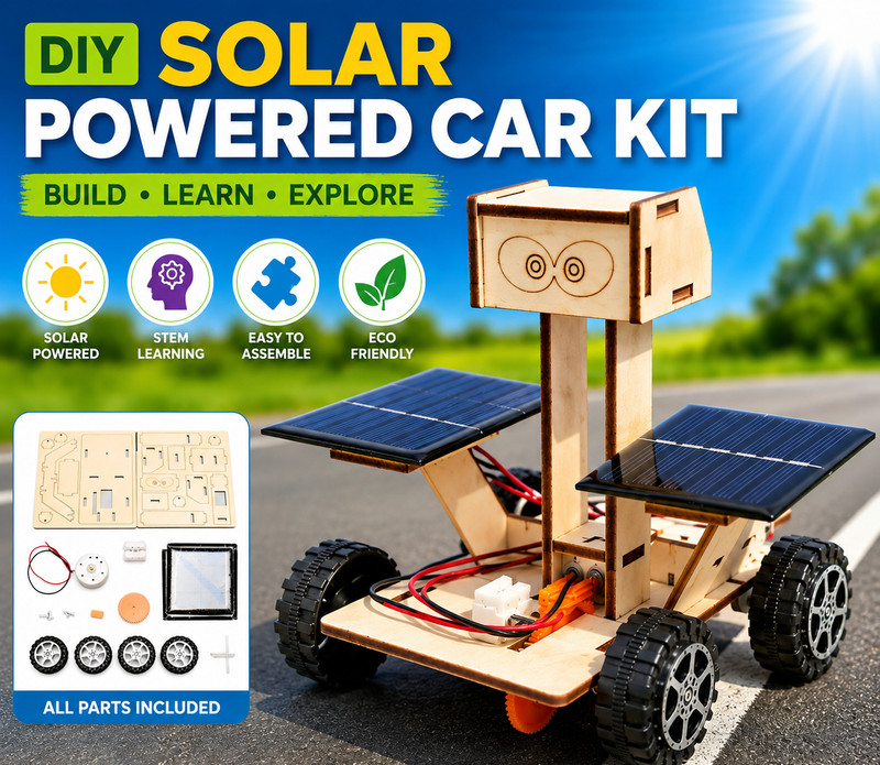 DIY Solar Powered Car Kit Wooden STEM Puzzle Science Toy Kids Educational Gift
