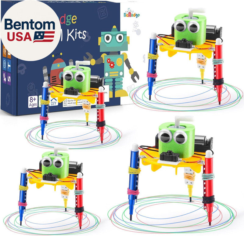 Bulk STEM Craft Kits for Kids 8-12: 4-Pack Doodling Robot Building Kits, Classro