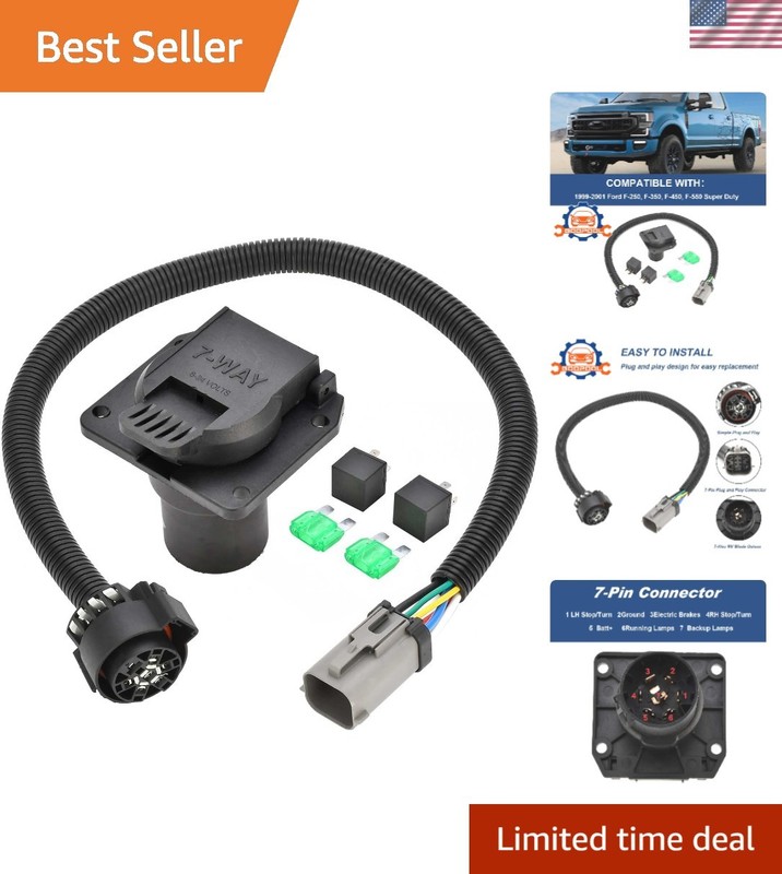 7-Pin Trailer Wiring Plug Harness Compatible Ford F250 F350 F450 F550 Super Duty
