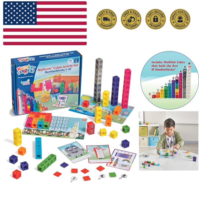 MathLink Cubes Numberblocks 1-10 Activity Set, 30 Preschool Learning Activiti…