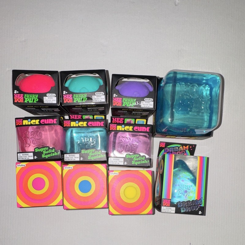 NeeDoh (Schylling) Squeeze Toy Lot Multicolor: Nice Cube, Funky Pup, Dream Drop