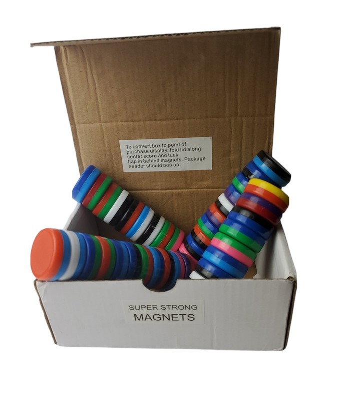 DOWLING MAGNETS CHUNKY MAGNETS , BUTTON, 1 1/8 , ASSORTED COLORS, BOX OF 40