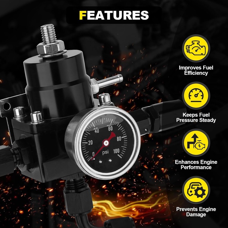 Adjustable Fuel Pressure Regulator Kit with Bypass Return 0-100 PSI Gauge gallery