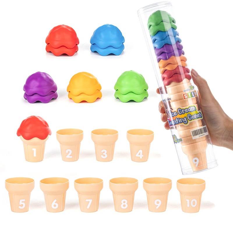 Odoorgames Number 1-10 Ice Cream Counting Cones – Educational Mini, 5 Color