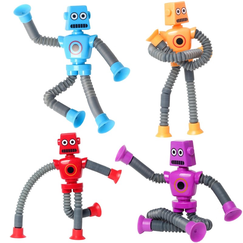 SYSAMA 4 Pcs Telescopic Suction Cup Robot Medium, 4 Sution Toys