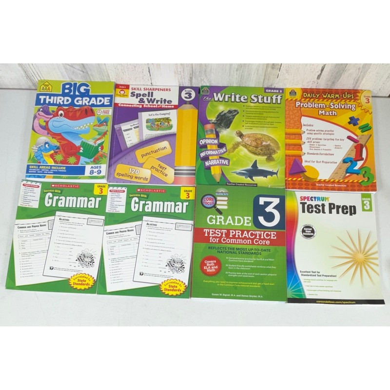 3rd Grade Workbook Lot 8pc Math Grammar Writing Spelling Scholastic School Zone
