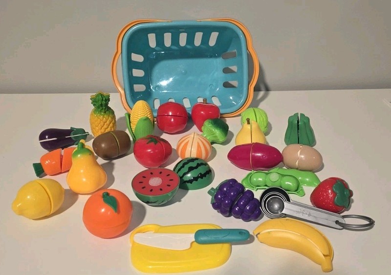 Cut And Play Fruits Vegatables Learning Resources Plastic Toy Food With Basket