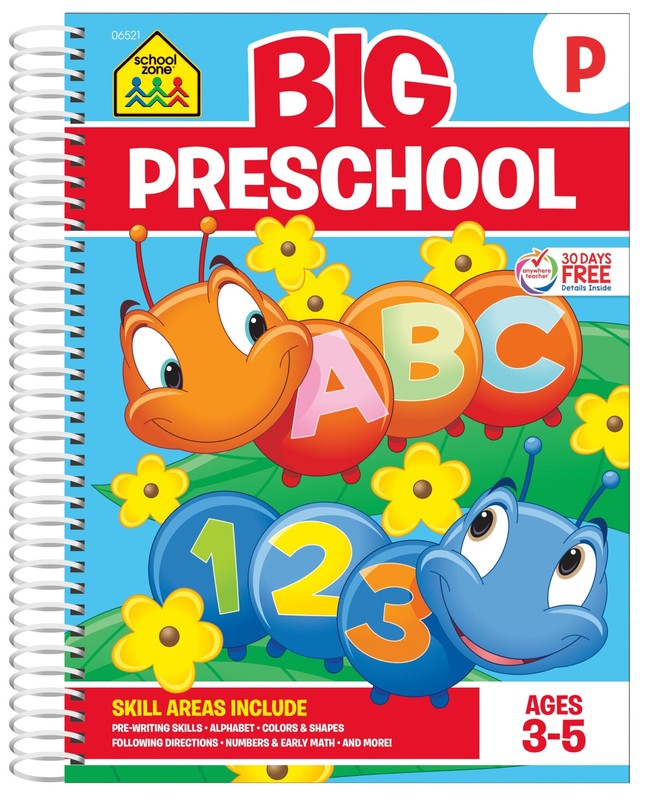 School Zone Big Preschool Workbook: 320 Spiral-Bound Pages, Pre-K, Colors,…