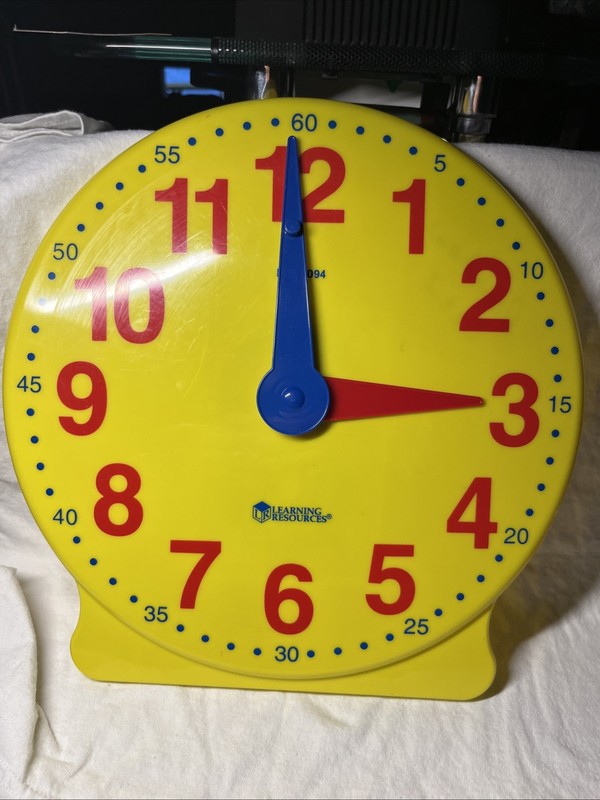 Vintage Large Learning Resources Yellow Learning Clock Size 12 3/4”