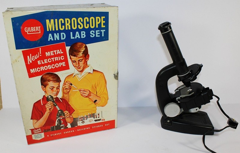 Vintage Gilbert Microscope as Shown Metal Electric Microscope & case only