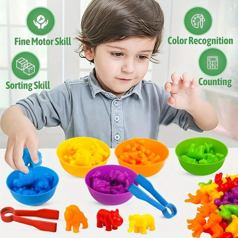 Counting Animal Toys Matching Game Color Sorting Bowl Math Learning Kids Gift gallery