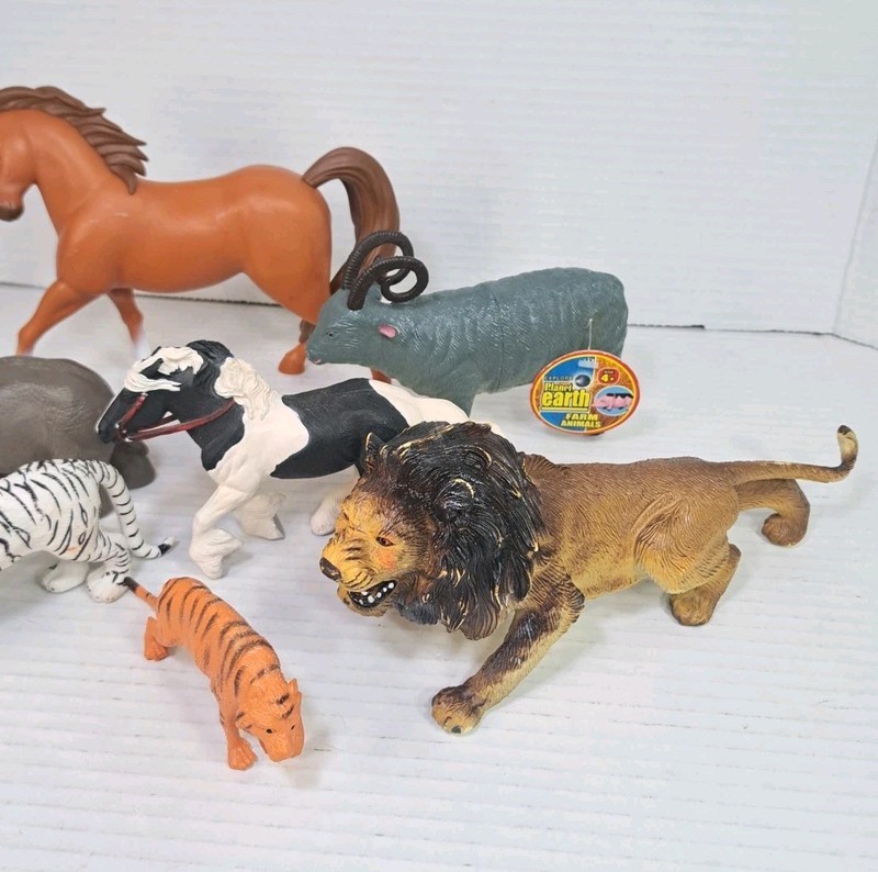 Mixed Lot of 7 Animal Figurines Horses Tigers Lion Elephant Ram Various Brands gallery