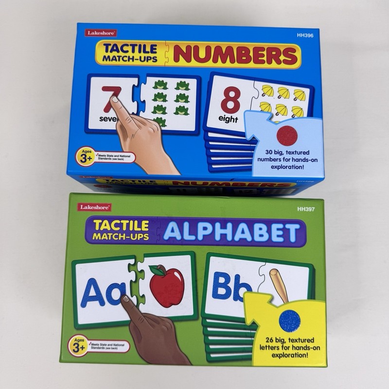 Lakeshore Tactile Match-Ups Numbers & Alphabet Textured Matching Cards Lot